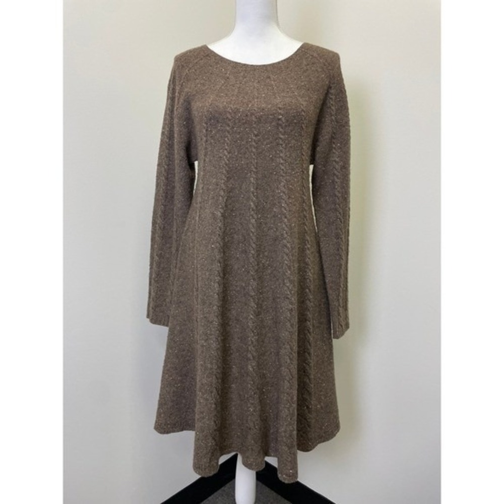 Sundance Lambswool Blend Cable Knit Tweed Sweater Dress M Brown Cottagecore